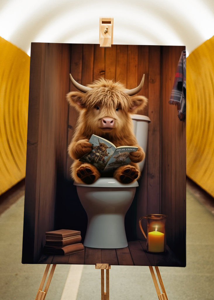 Baby Highland Cow on Toilet
