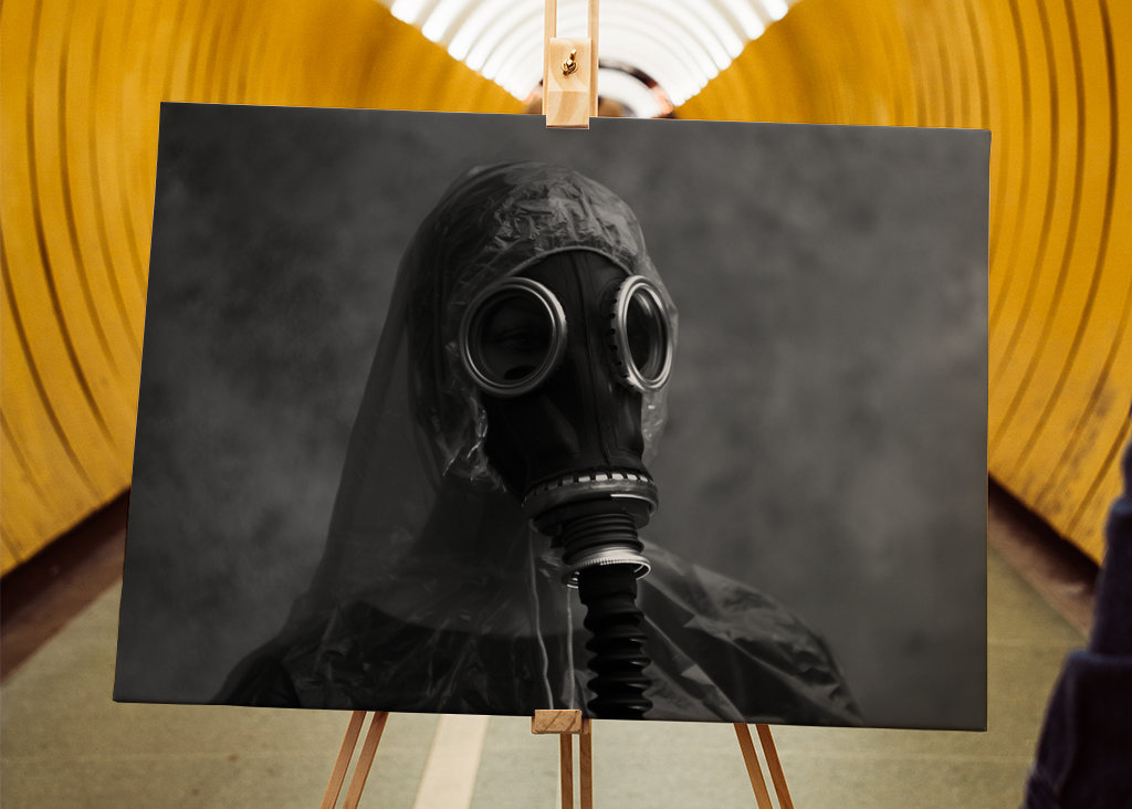 Woman with gas mask