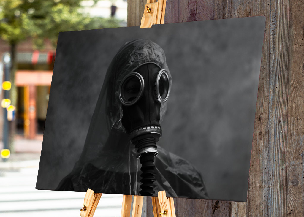 Woman with gas mask