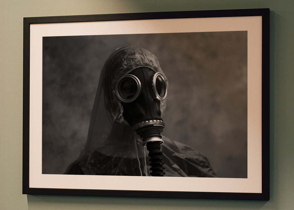 Woman with gas mask