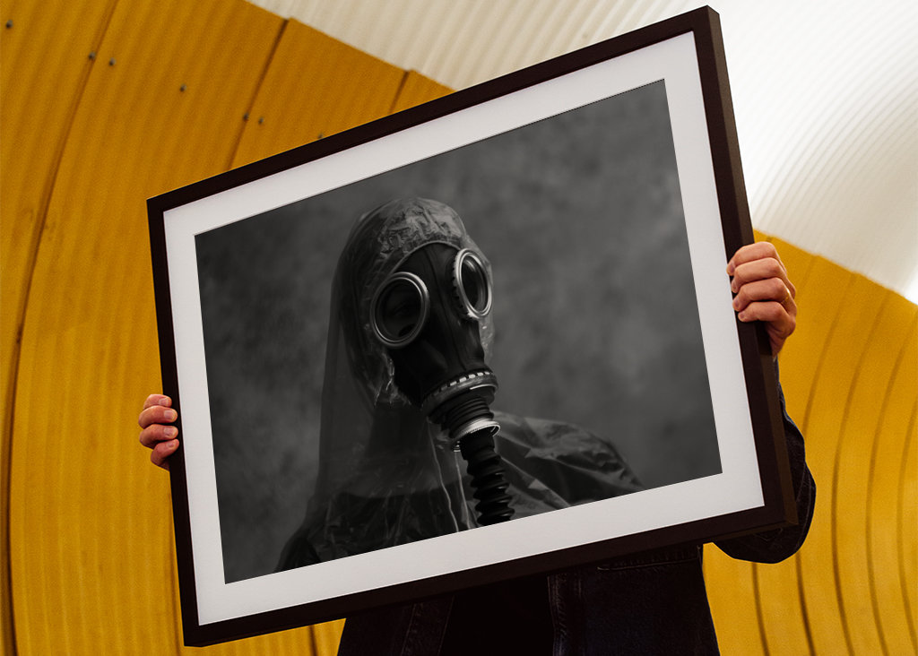 Woman with gas mask