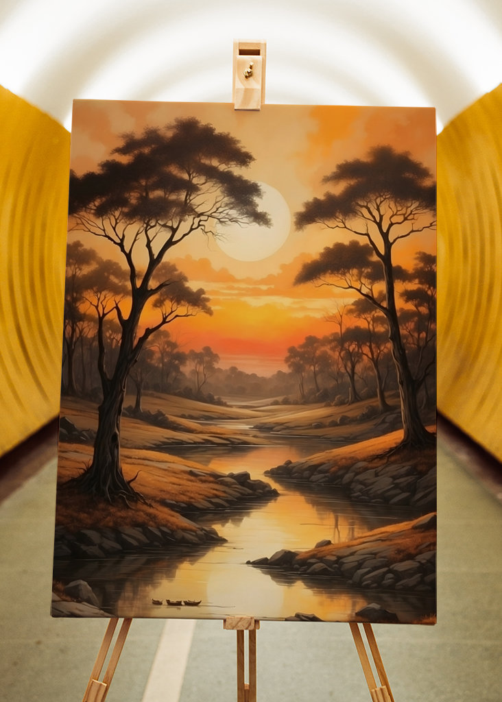 Landschap met bomen + rivier