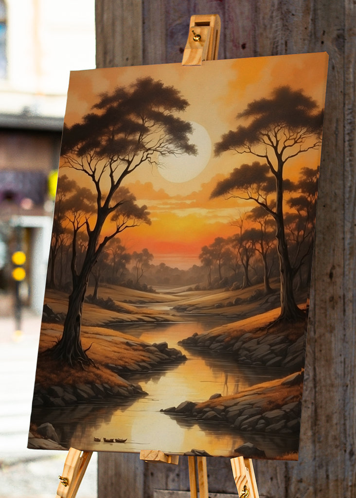 Landschap met bomen + rivier