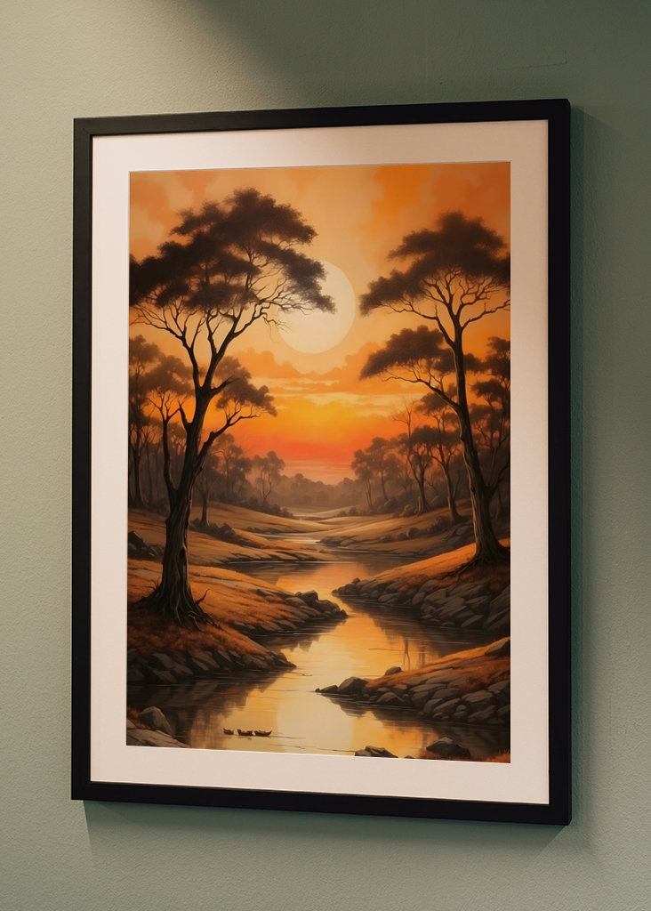 Landschap met bomen + rivier