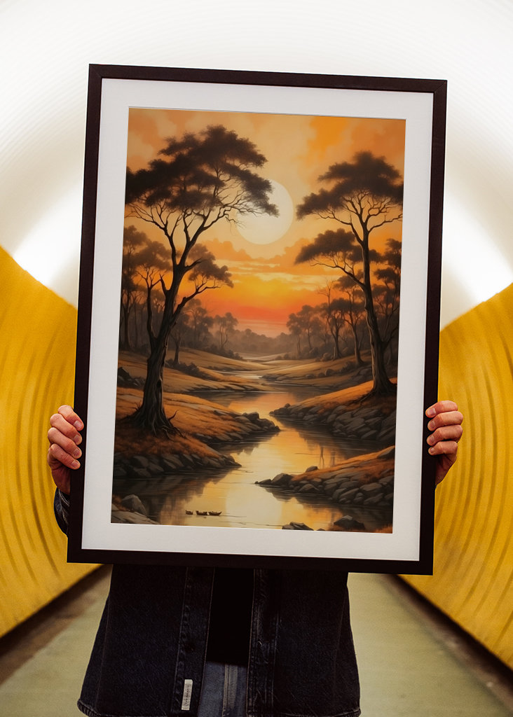 Landschap met bomen + rivier