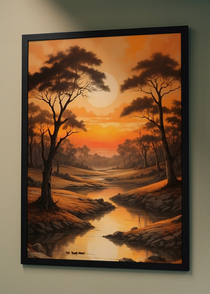 Landschap met bomen + rivier