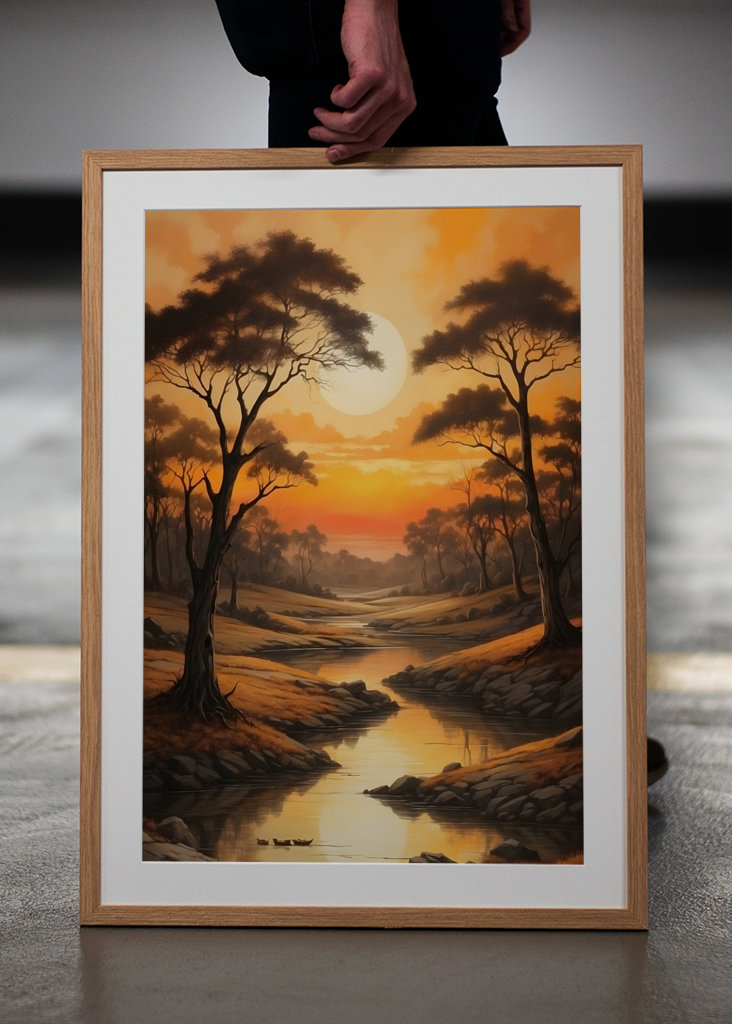 Landschap met bomen + rivier