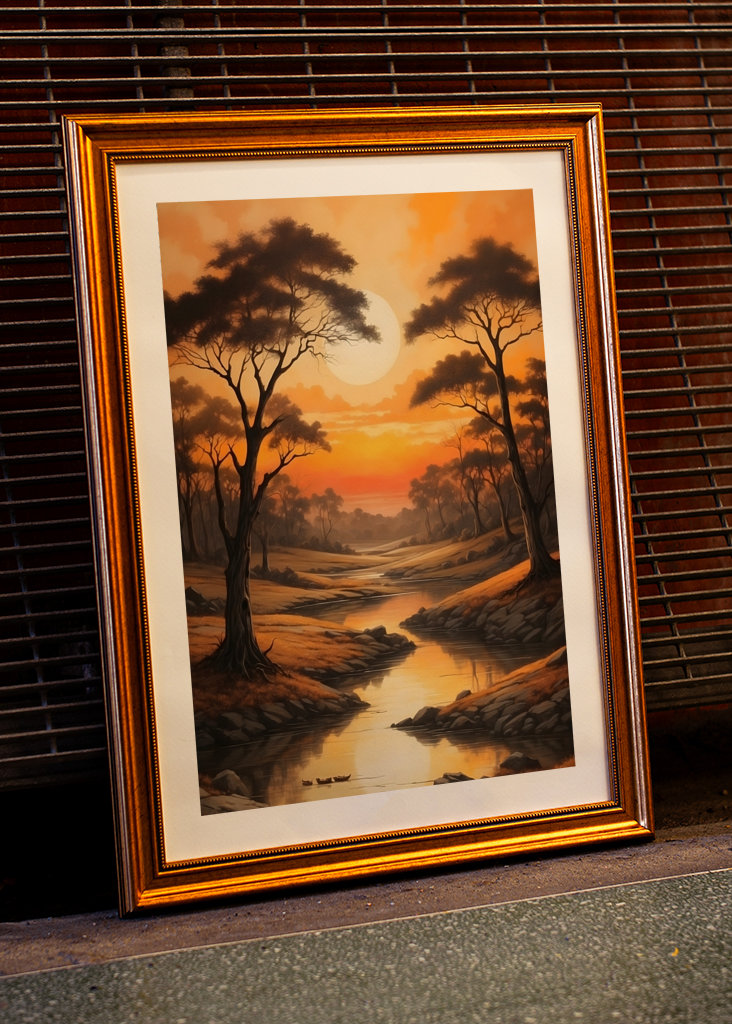 Landschap met bomen + rivier