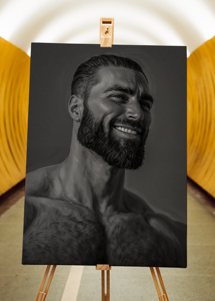 Chad Face Meme Black and White