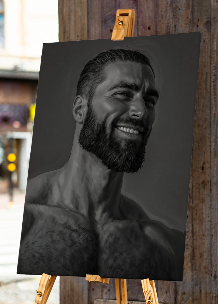 Chad Face Meme Black and White