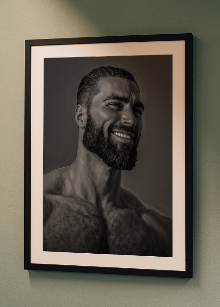 Chad Face Meme Black and White