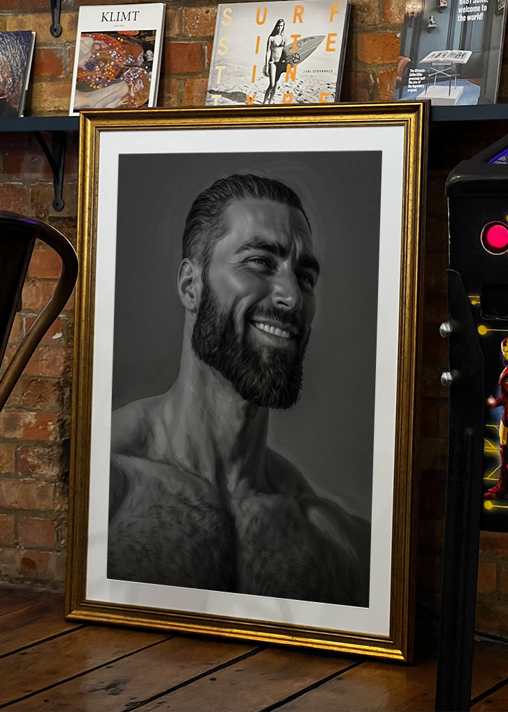 Chad Face Meme Black and White