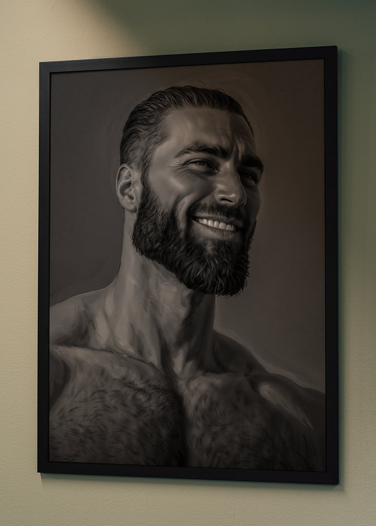 Chad Face Meme Black and White