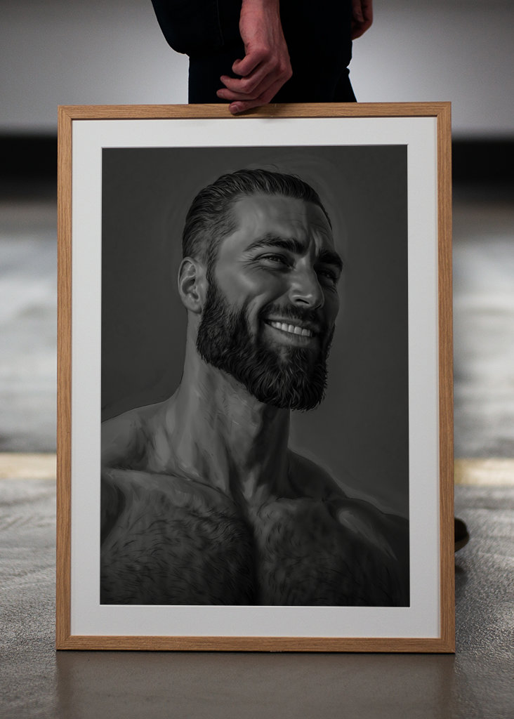 Chad Face Meme Black and White