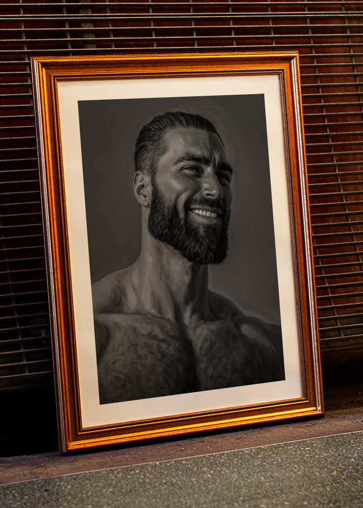 Chad Face Meme Black and White