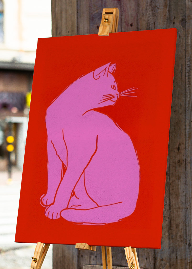 Pink Cat On Red