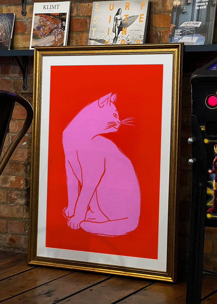 Pink Cat On Red