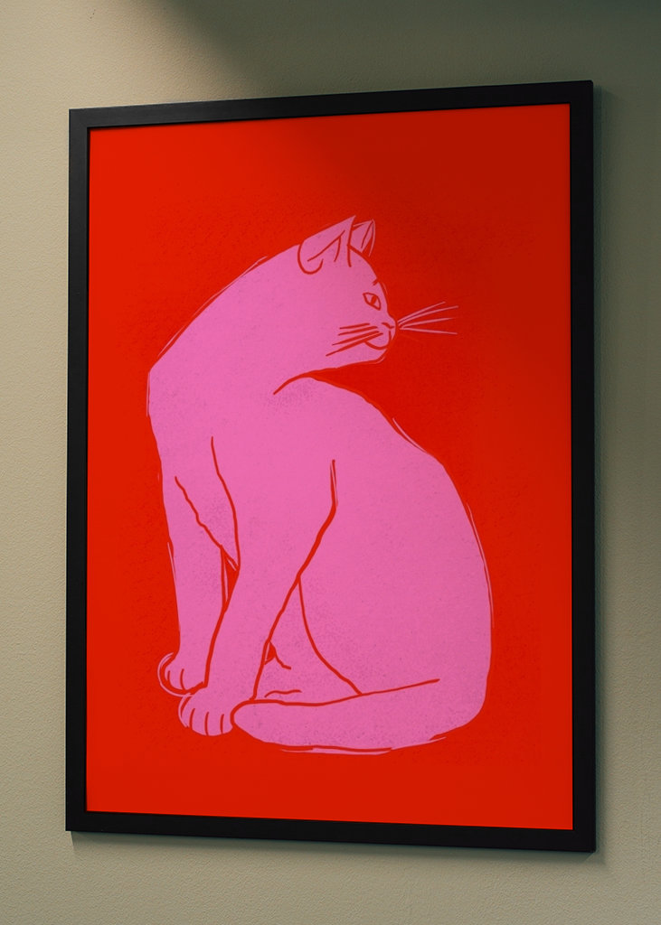 Pink Cat On Red