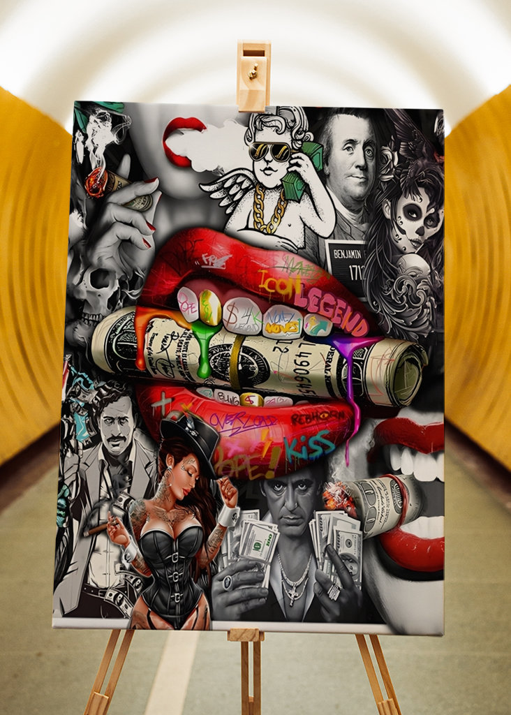 Pop Art Rote Lippe Mund Geld