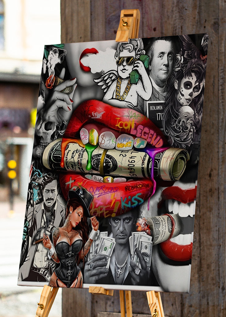 Pop Art Rote Lippe Mund Geld