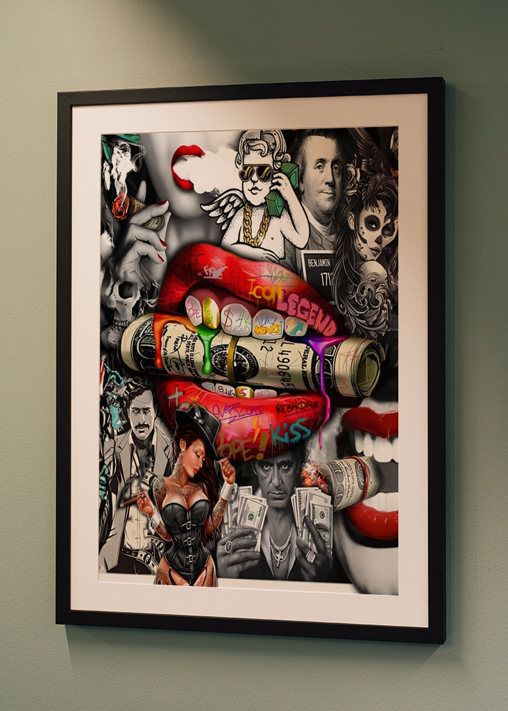 Pop Art Rote Lippe Mund Geld