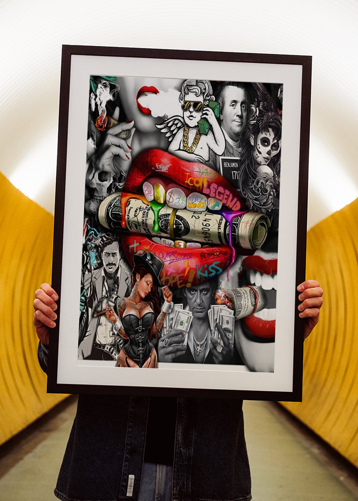 Pop Art Rote Lippe Mund Geld