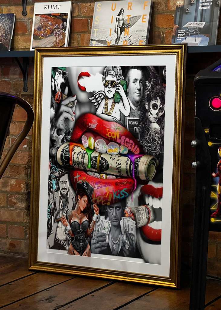 Pop Art Rote Lippe Mund Geld