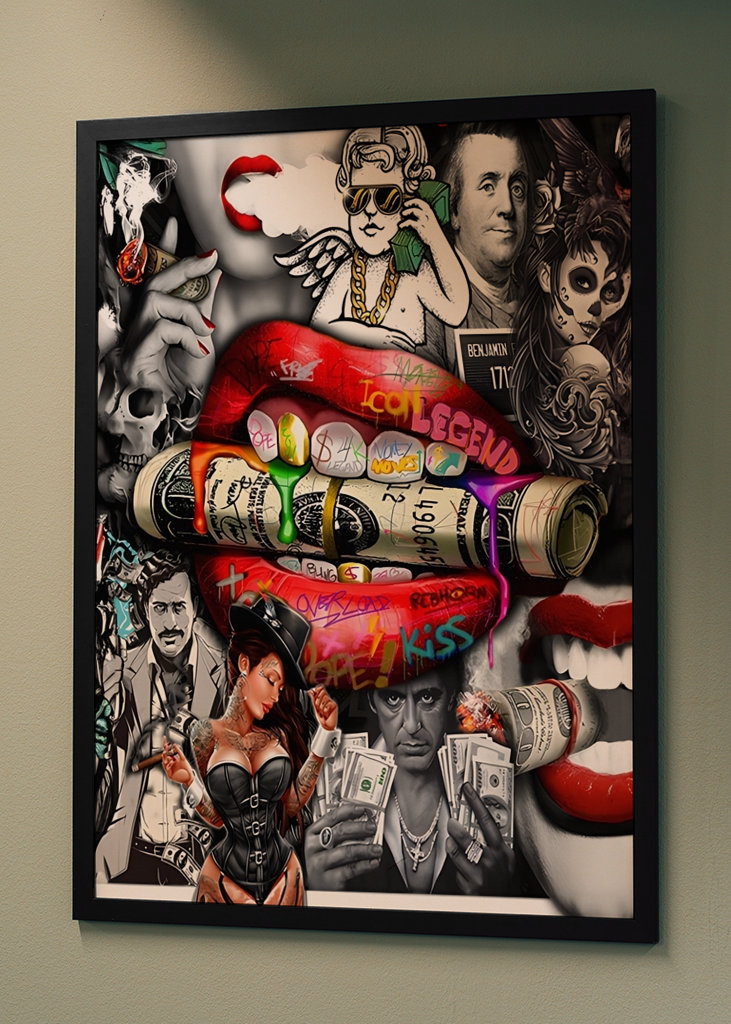 Pop Art Rote Lippe Mund Geld