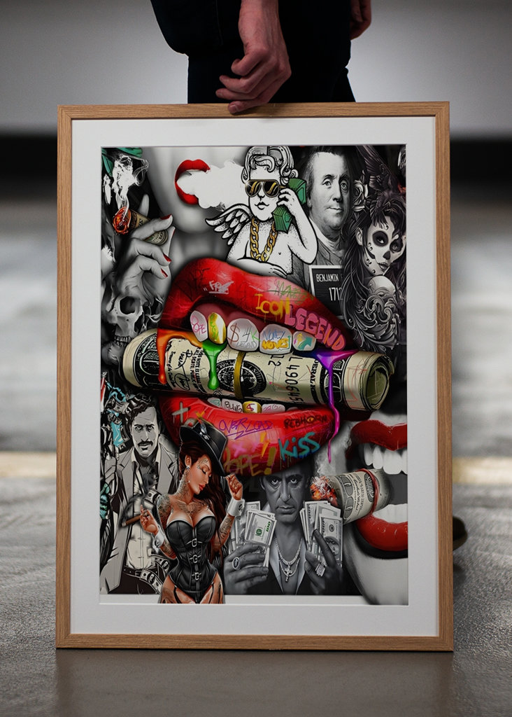 Pop Art Rote Lippe Mund Geld