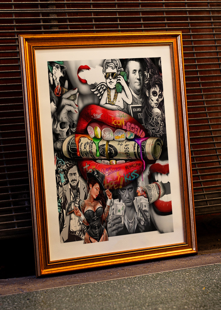 Pop Art Rote Lippe Mund Geld