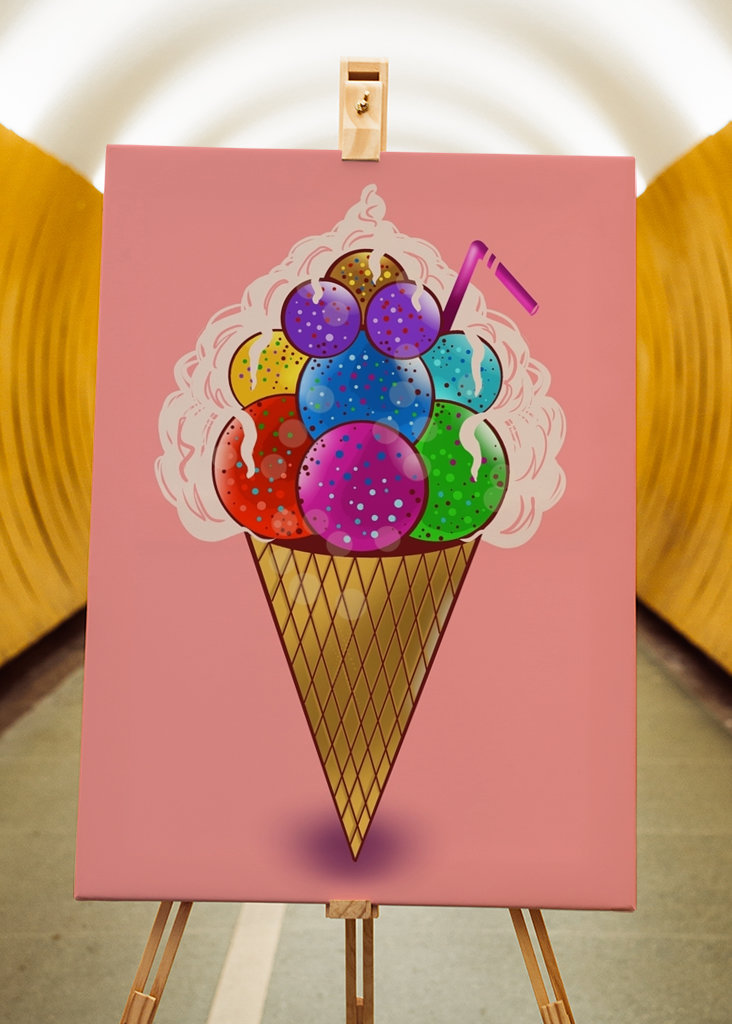 Värillinen jäätelö kermalla