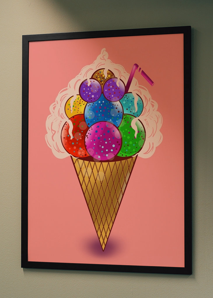 Värillinen jäätelö kermalla