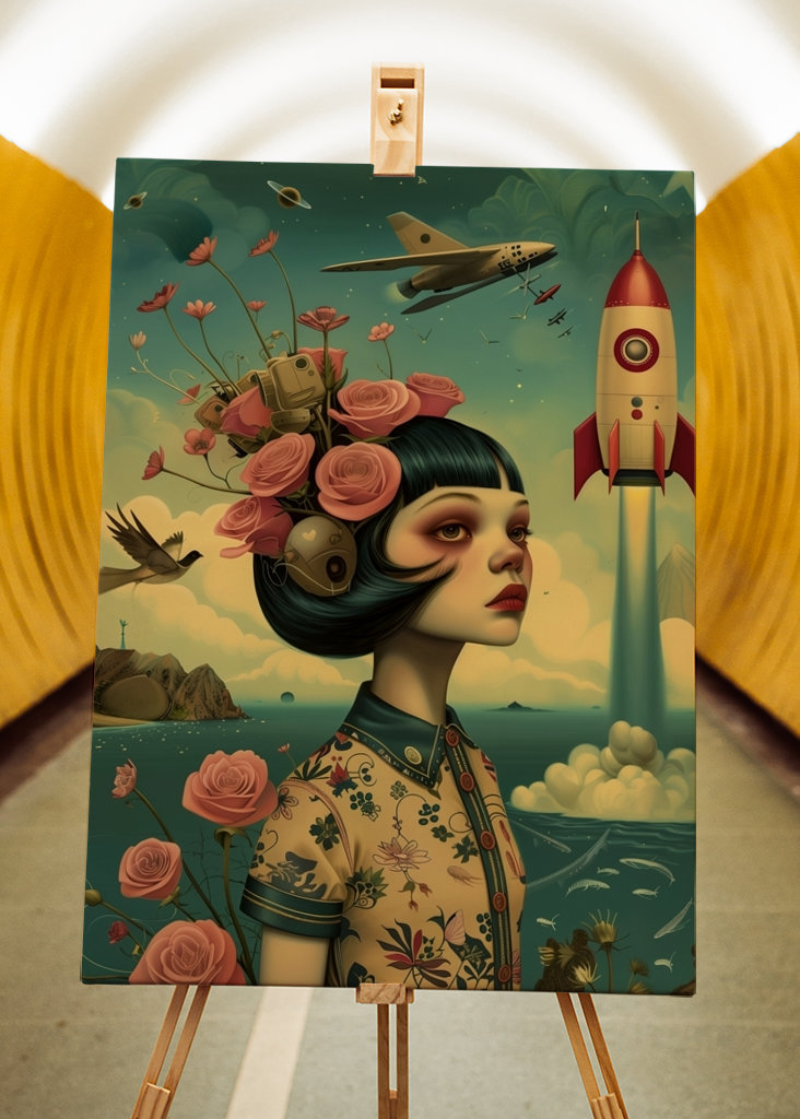 Bloomy vintage space girl