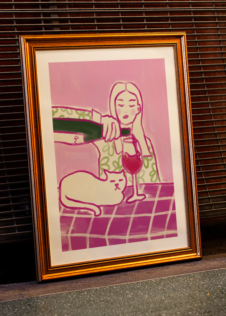 Katzen und Wein (rosa)