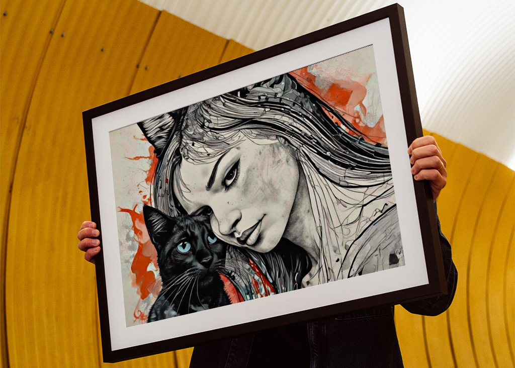 Woman with black cat