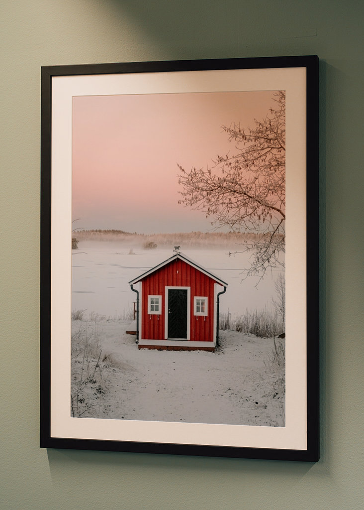 Červená loděnice v zimní krajině