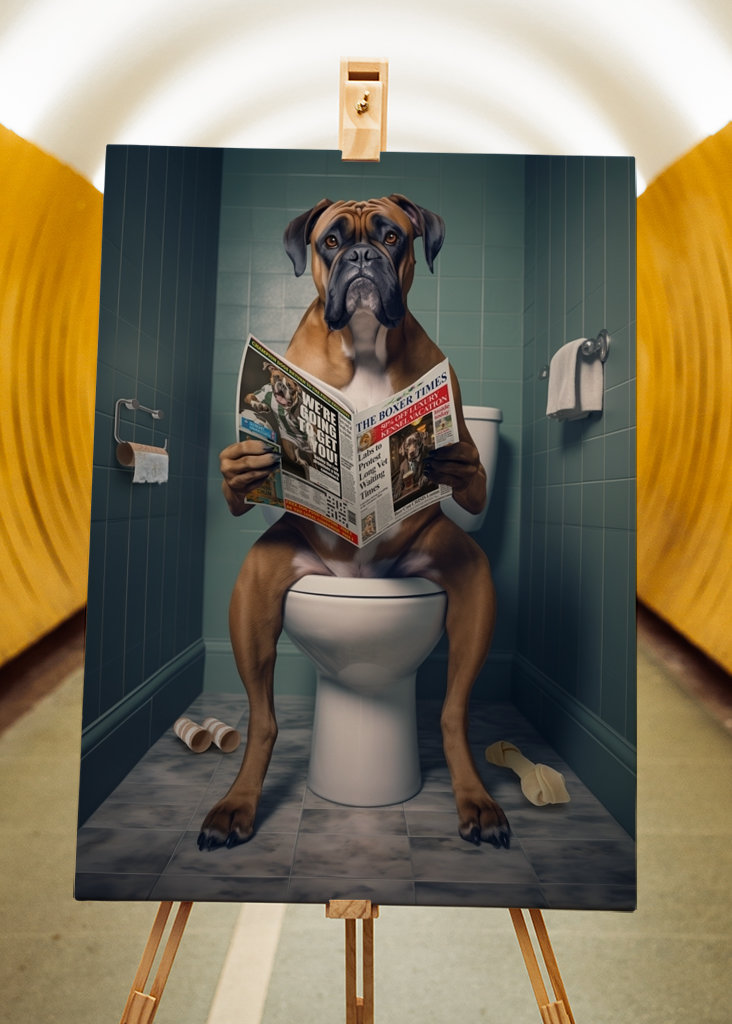 Boxerhund på toalettet