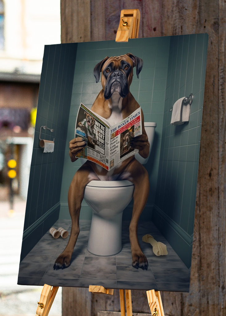 Boxerhund på toalettet