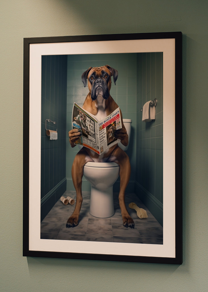 Boxerhund på toalettet