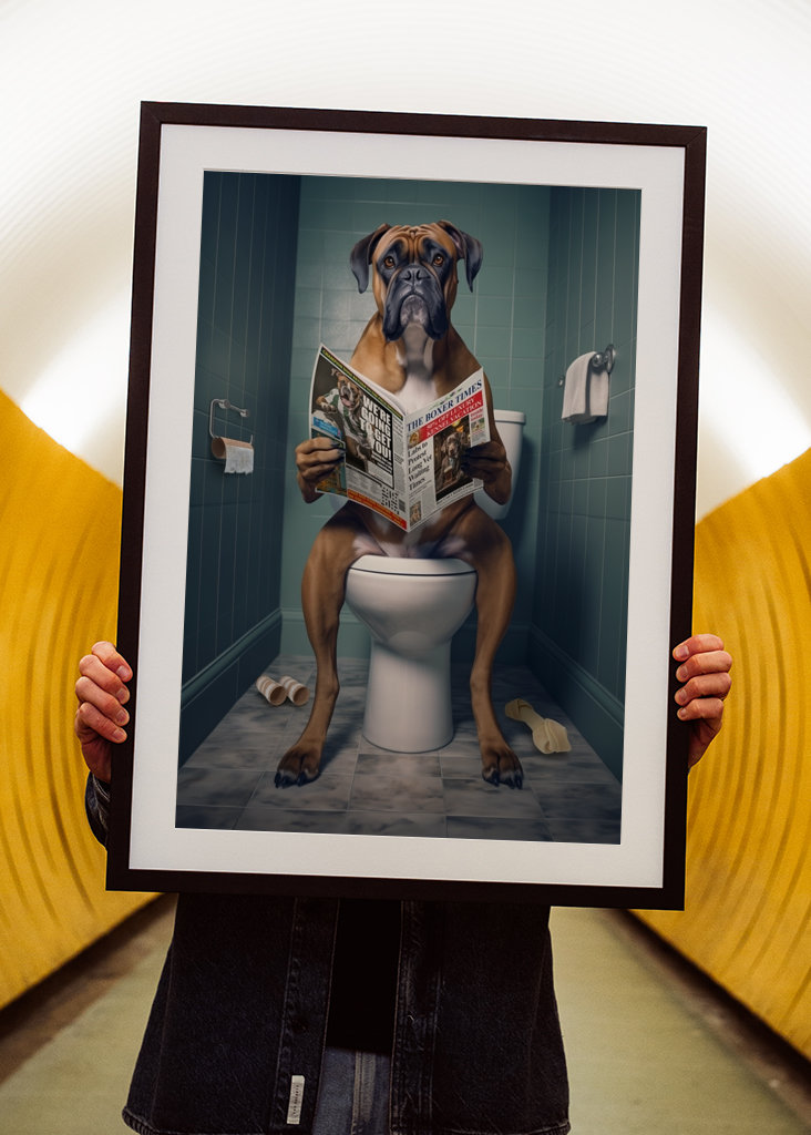 Boxerhund på toalettet