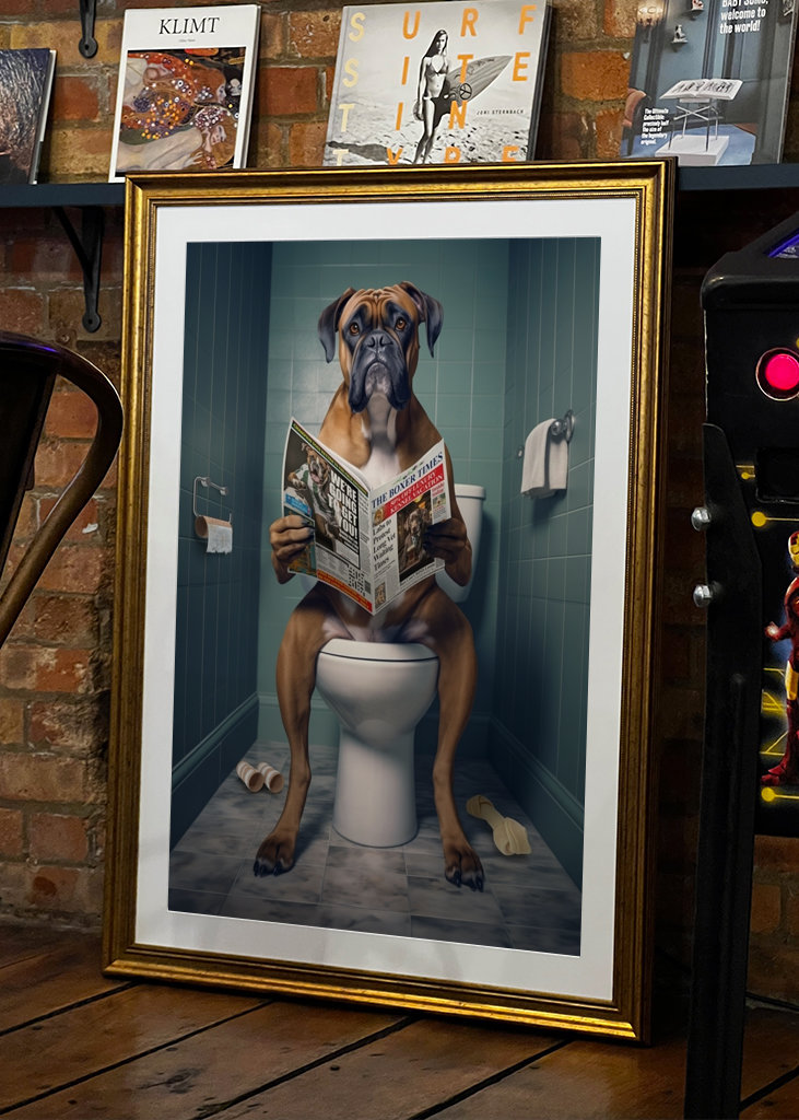 Boxerhund på toalettet