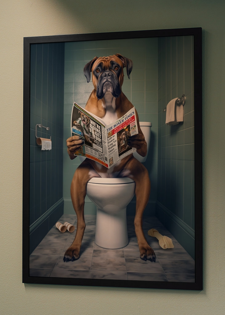 Boxerhund på toalettet