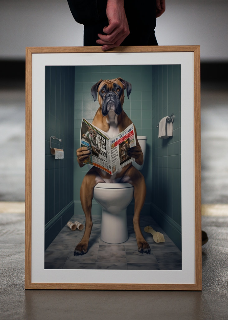 Boxerhund på toalettet