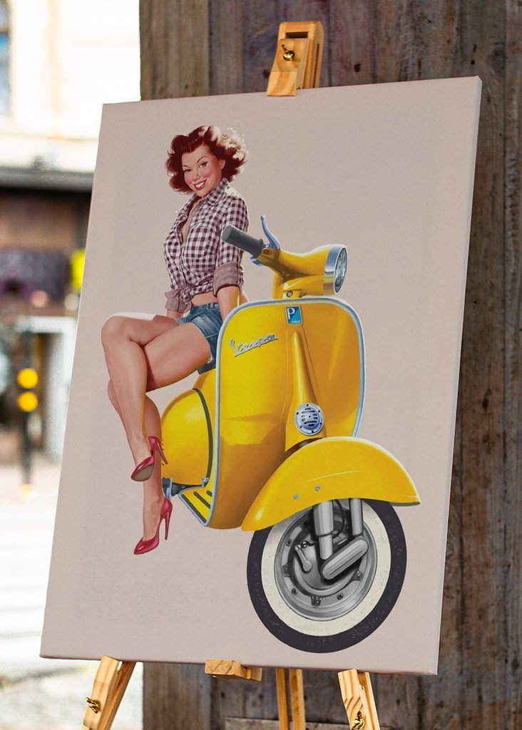 Vintage-Mädchen mit Vespa