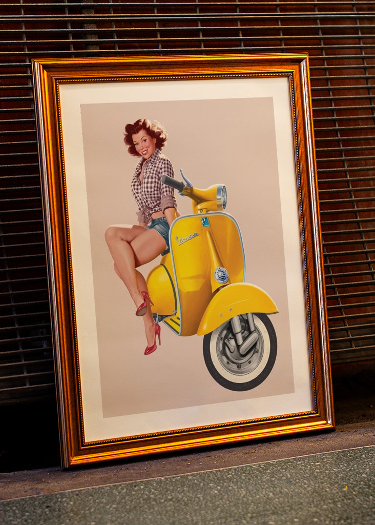 Vintage-Mädchen mit Vespa