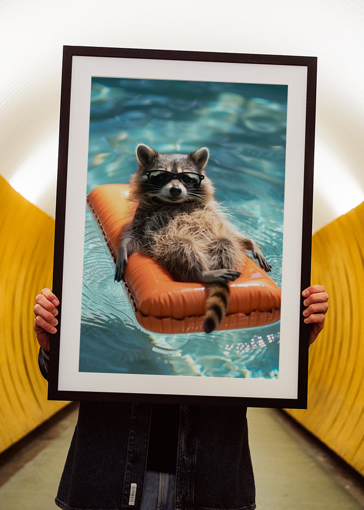 Mapache relajado en la piscina