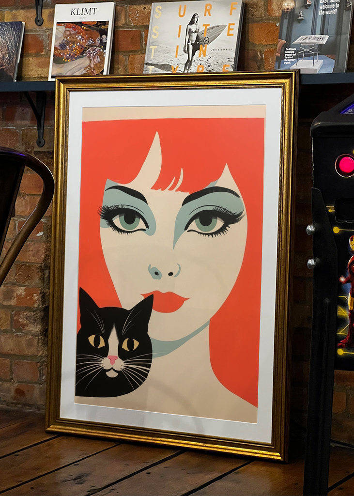 Redhead Retro Woman with Cat