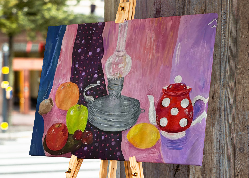 Buntes Stillleben mit Lampe 