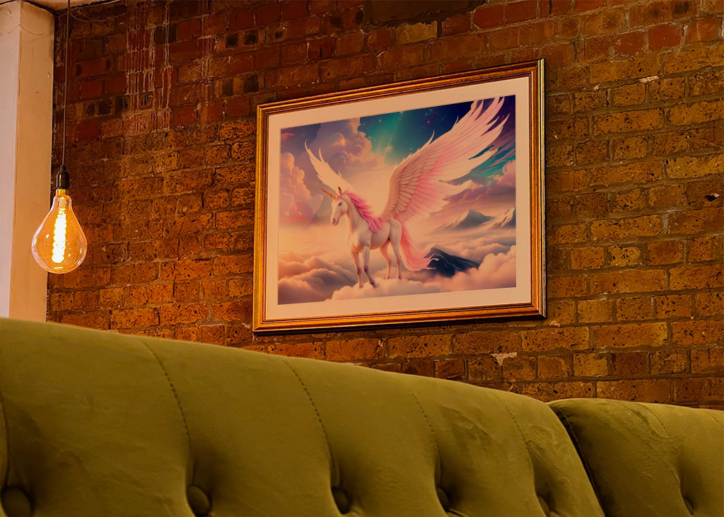 Unicorno alato sulle nuvole