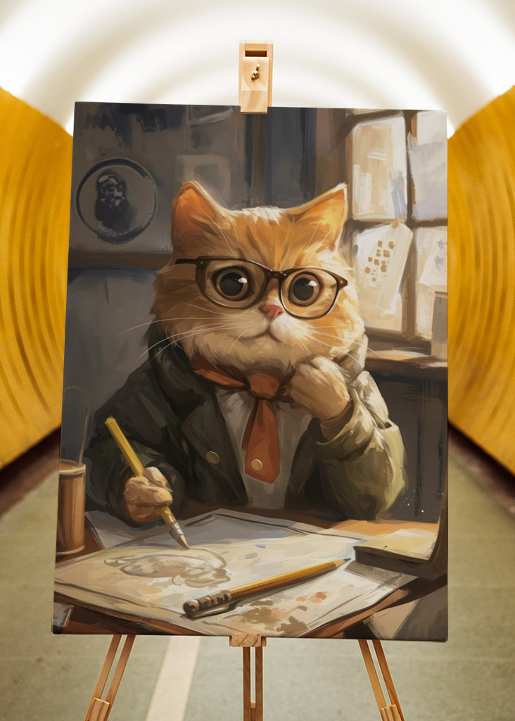 Cute Cat Student Painting